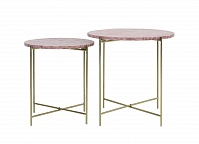 Столик DELON S/2 діам.45x40+діам.50x50 см, мармур, рожевий+золото